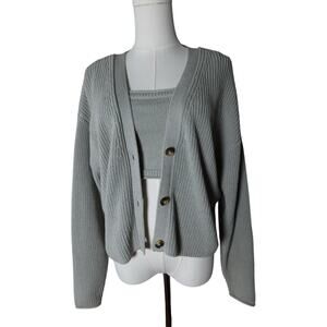 REFORMATION Elke Cotton Tank And Cardigan Set In Dove Size XS